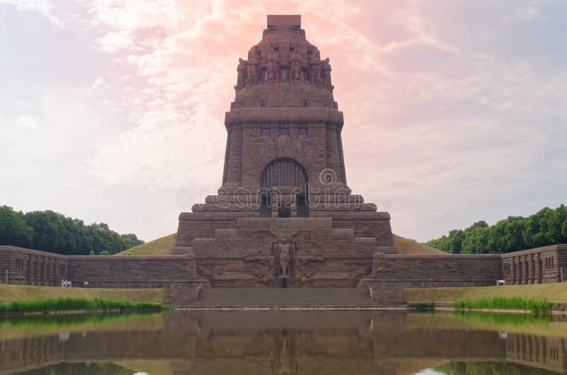 Dramatic red sky over monument to the Battle of the Nations Das Völkerschlachtdenkmal, Leipzig, Germany. The Monument to the Battle of the Nations is a monument stock photo Dramatic red sky over monument to the Battle of the Nations Das Völkerschlachtdenkmal, Leipzig, Germany. The Monument to the Battle of the Nations is a monument stock photo