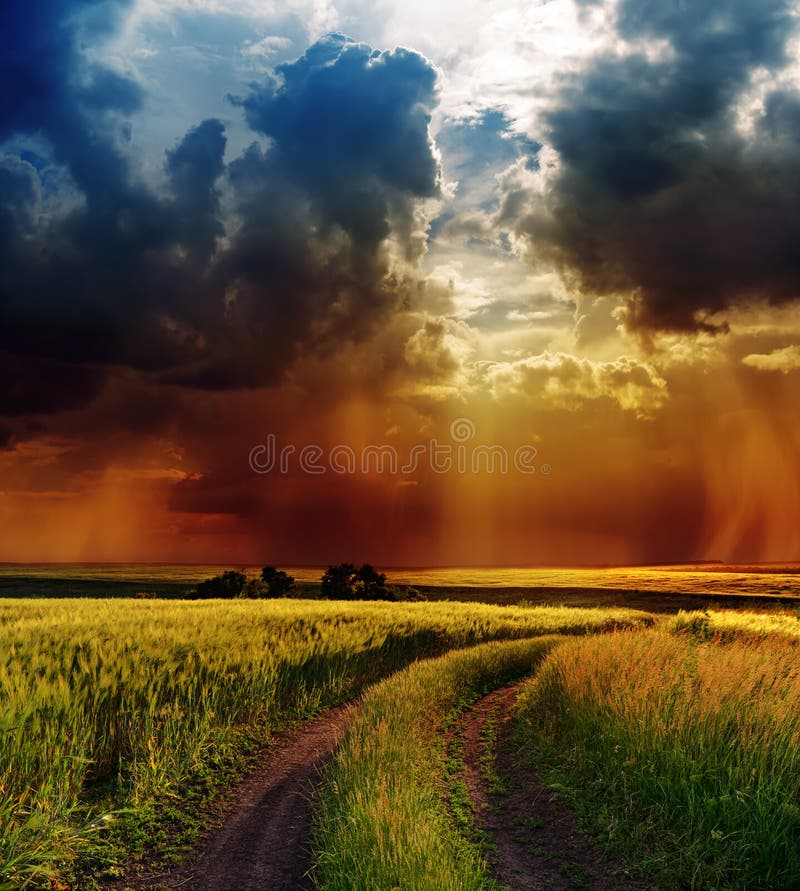 Dramatic sky over road stock image
