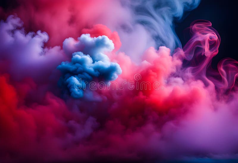 Dramatic smoke and fog in contrasting vivid red, blue stock illustration