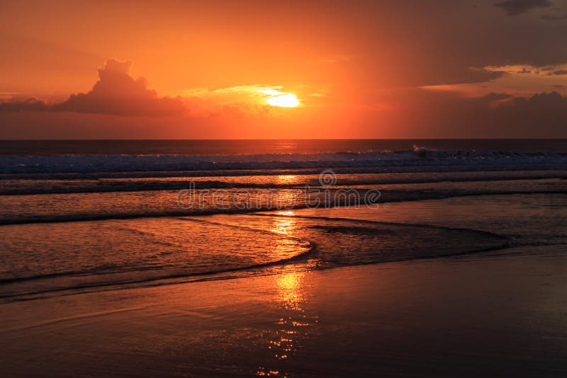 Dramatic Sunset In Kuta Beach, Bali, Indonesia Stock Photo Image of