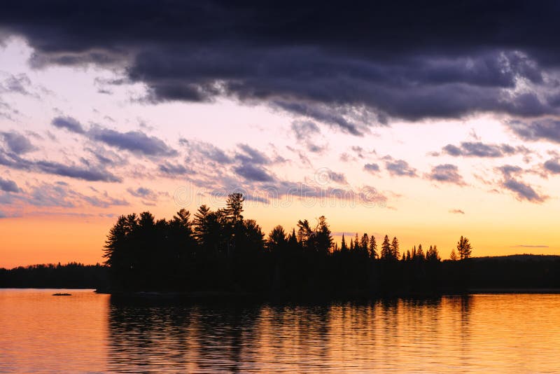 Dramatic sunset at lake