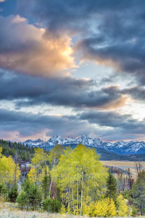 Dramatic sunset over the Sawtooth mountains Idaho