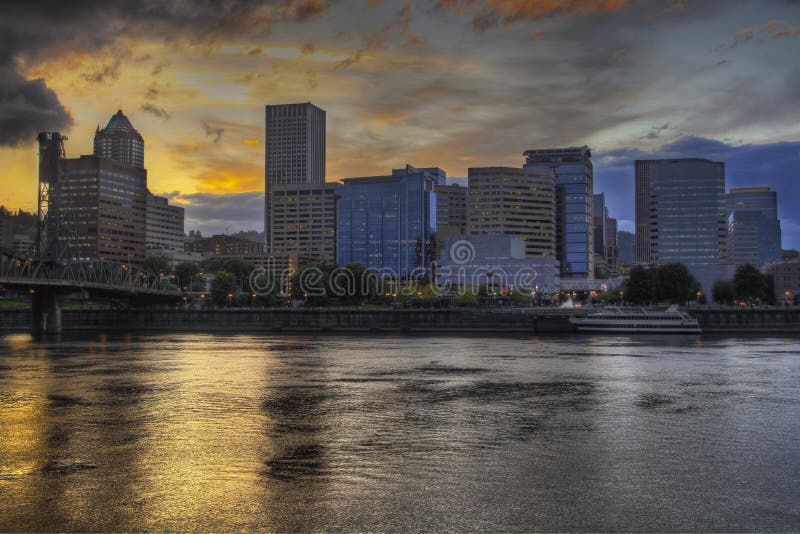 Dramatic Sunset Sky Over Portland Oregon Skyline 2. Hdr bridge stock images, royalty-free photos and pictures
