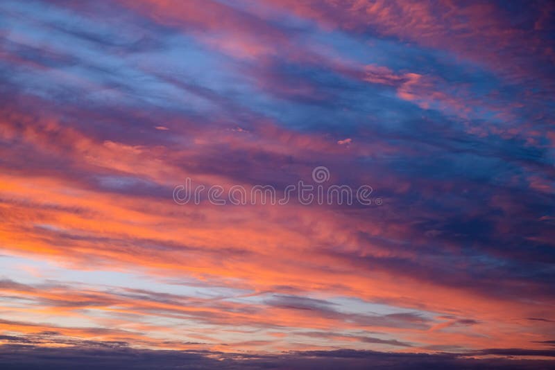 Dramatic Sunset Sky Panorama With Burning Colourful Clouds Background