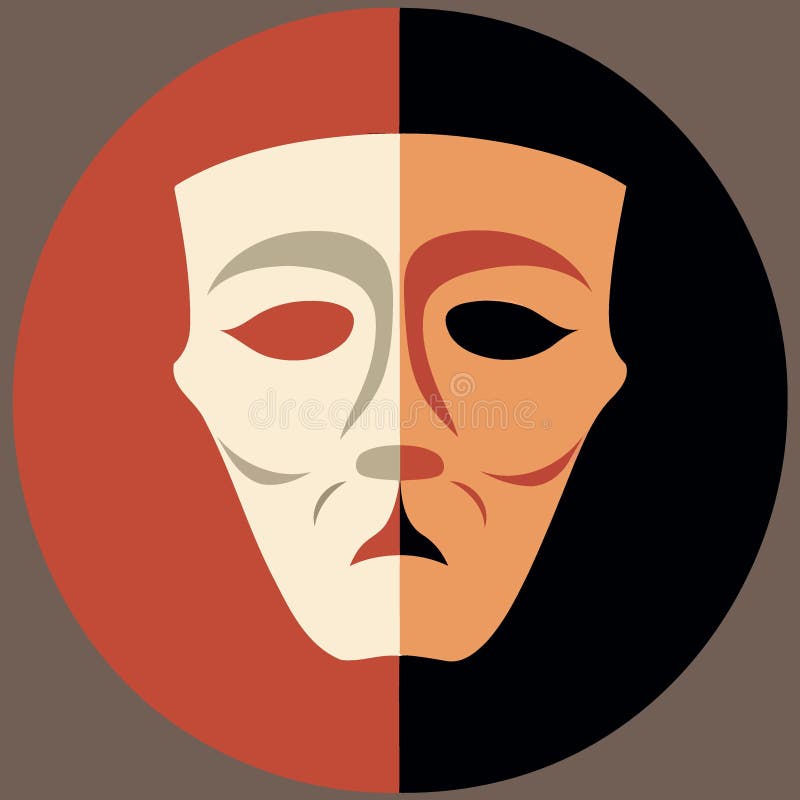 object dramatic theater masks minimalistic colorful vector