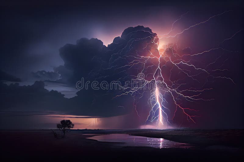 Dramatic Thunderstorm with Lightning Flashing and Rain Pouring Down in