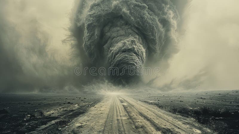 Dramatic tornado approaching on a rural road royalty free stock photography
