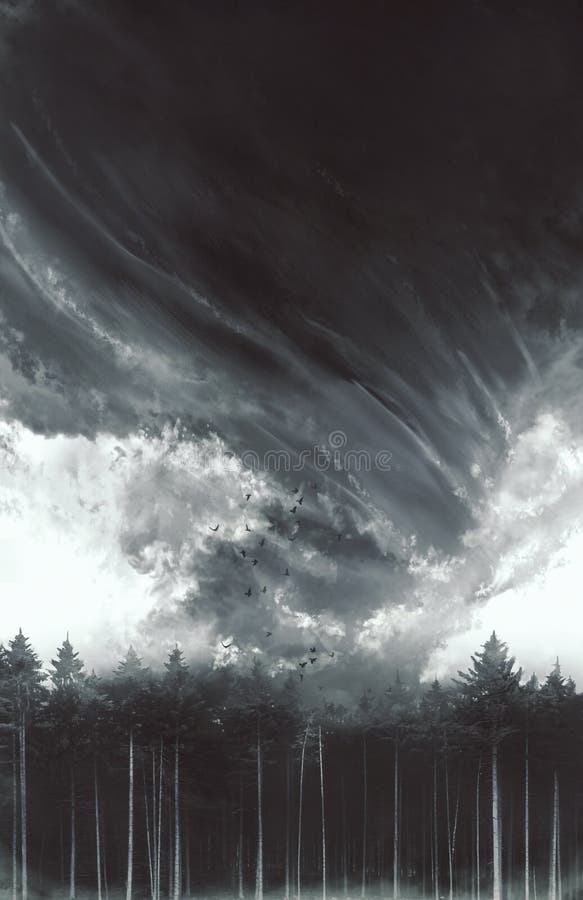 Dramatic tornado forest royalty free stock image