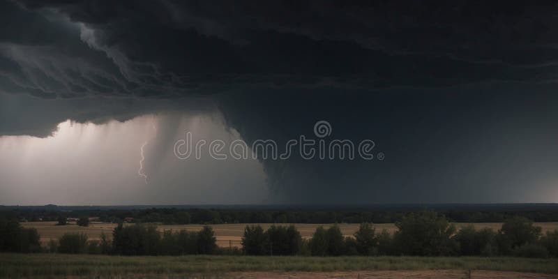 Dramatic tornado forms under dark stormy sky. royalty free stock image