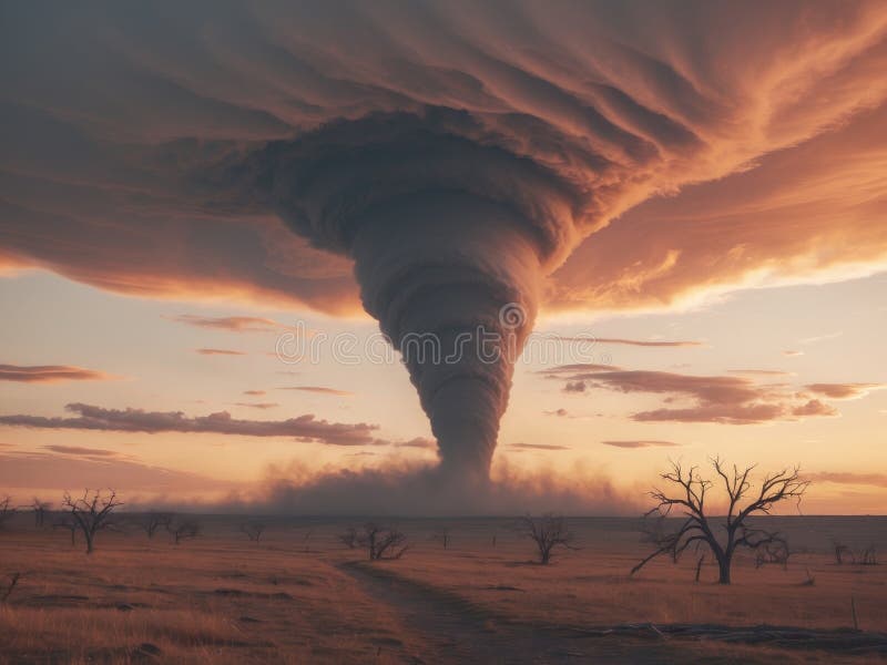 Dramatic Tornado Under Fiery Sky Capturing Nature's Power and Beauty royalty free stock photos