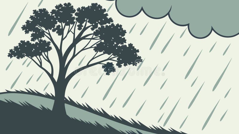 Stormy Rainy Day: Lone Tree Under Heavy Sky and Pouring Rain, vector design Generative AI royalty free illustration