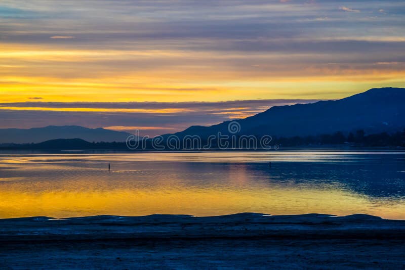 Dramatic sunset over Lake Elsinore