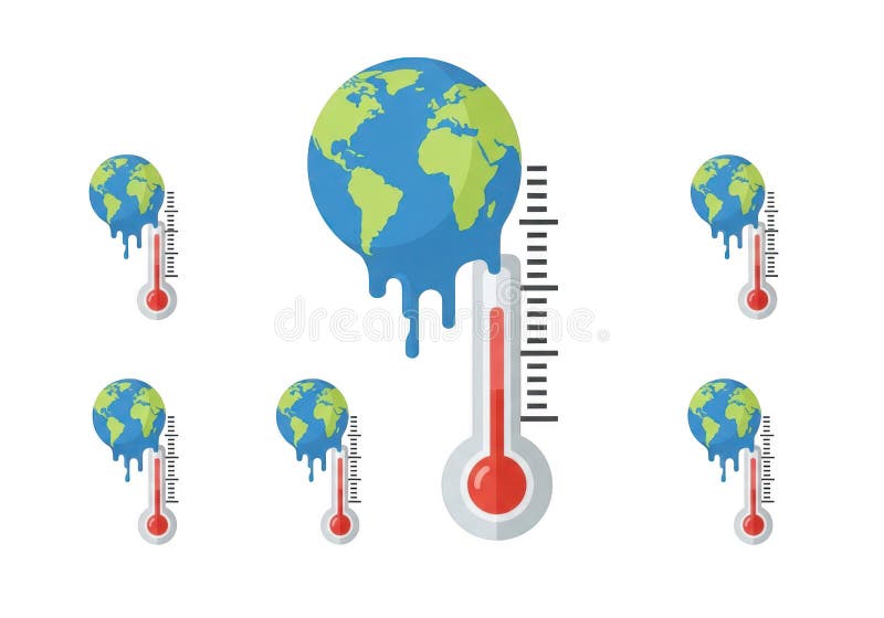 Planet Earth melting on thermometers powerfully illustrates global warming crisis and urgent climate change need royalty free illustration