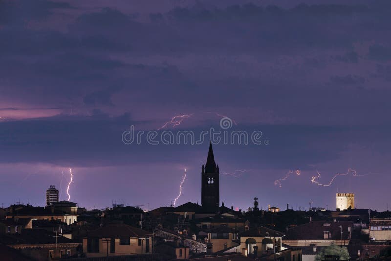 Dramatic Weather Scene of Verona, Italy with a Brilliant Display of