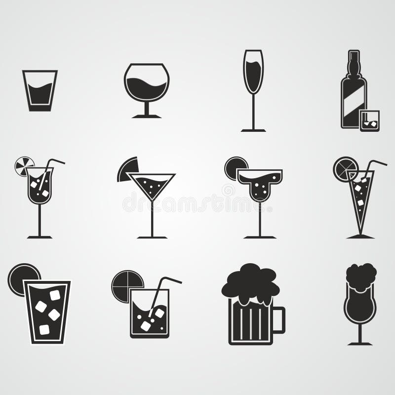 Drank en alcoholpictogramreeks stock illustratie Drank en alcoholpictogramreeks stock illustratie