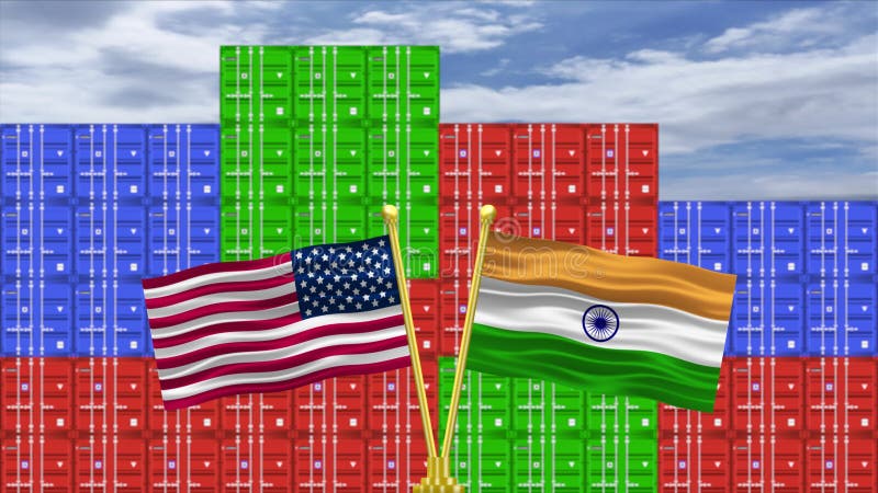 Drapeau américain et indien sur fond conteneur de navire. illustration pour les exportations d'importation entre les états-unis et clips vidéos