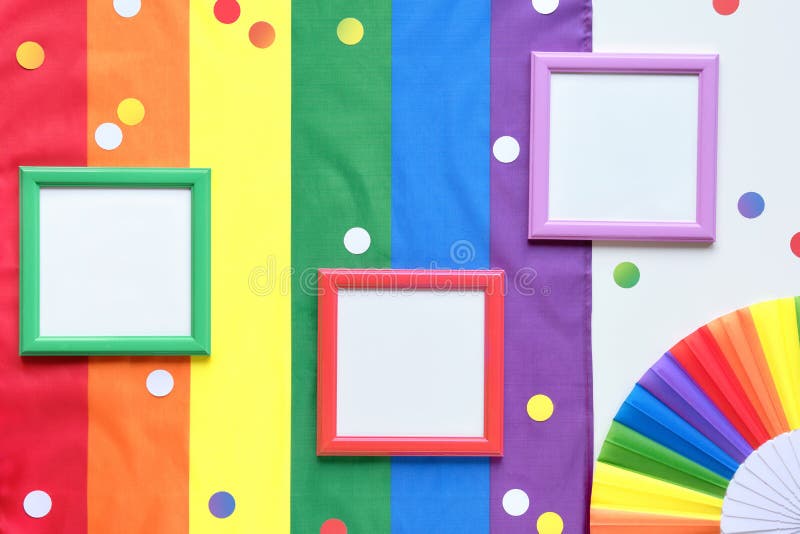 Drapeau arc-en-ciel arrière-plan avec ventilateur de cadres. espace texte dans les cadres. mois heureux de la fierté. déco de lgbt photographie stock libre de droits