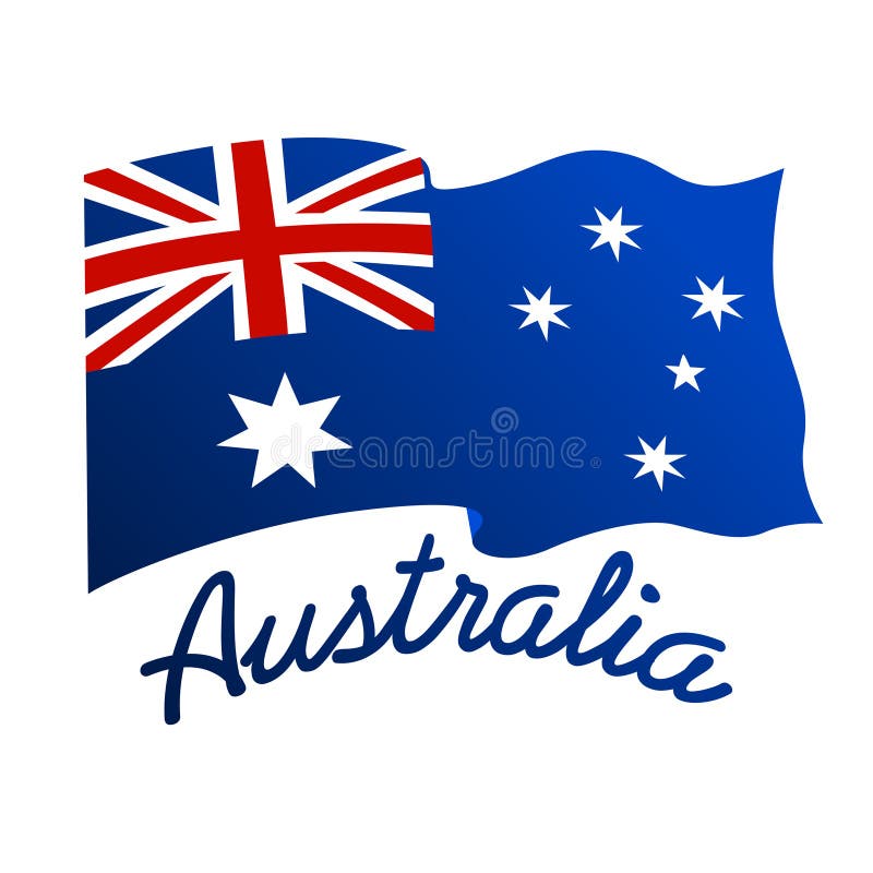 Drapeau australien en vent avec l'Australie de mot illustration de vecteur Drapeau australien en vent avec l'Australie de mot illustration de vecteur