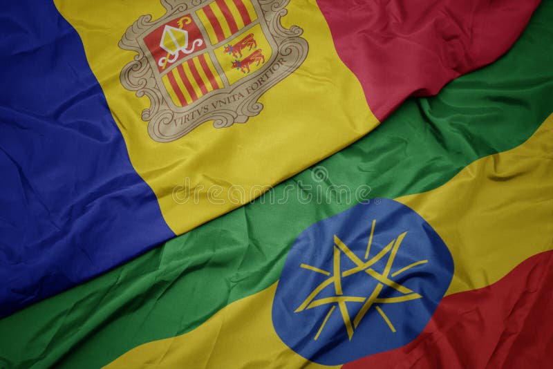 Drapeau coloré d'éthiopie et drapeau national d'andorre photos stock