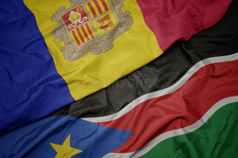 Drapeau coloré du sud du soudan et drapeau national d'andorre image libre de droits