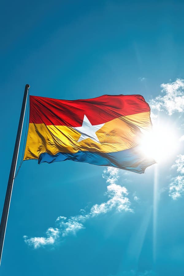 Drapeau d'Andorre agitant par jour ensoleillé photos stock