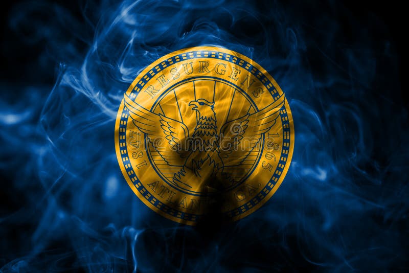 Drapeau de fumée de ville d'Atlanta, Georgia State, Etats-Unis d'Amérique photographie stock libre de droits Drapeau de fumée de ville d'Atlanta, Georgia State, Etats-Unis d'Amérique photographie stock libre de droits