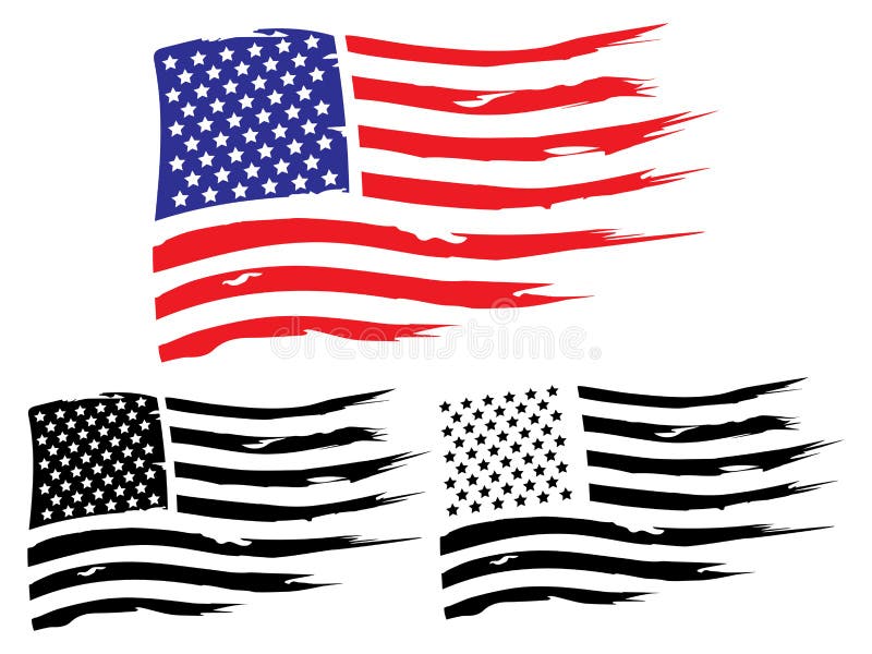 Drapeau de grunge Vector USA, symbole américain de la liberté Ensemble de drapeaux noirs et blancs et de couleurs de l'unité