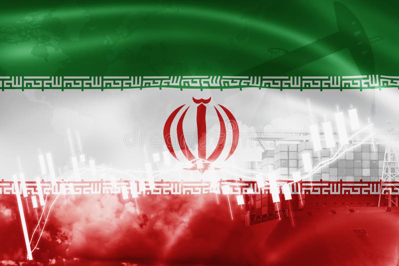 Drapeau de l'Iran, marché boursier, économie d'échange et commerce, production de pétrole, navire porte-conteneurs dans l'exporta illustration de vecteur Drapeau de l'Iran, marché boursier, économie d'échange et commerce, production de pétrole, navire porte-conteneurs dans l'exporta illustration de vecteur