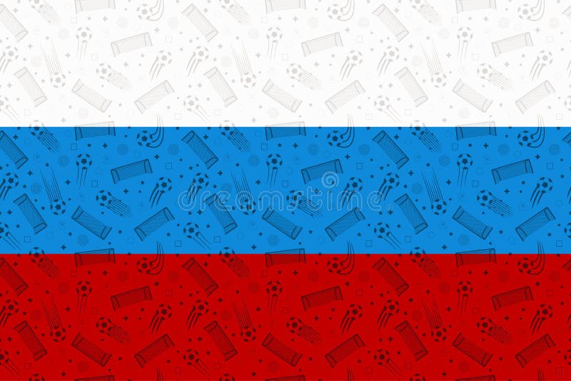 Drapeau de la Russie décoré des symboles du football Le pays russe colore le fond avec des éléments du football illustration libre de droits Drapeau de la Russie décoré des symboles du football Le pays russe colore le fond avec des éléments du football illustration libre de droits