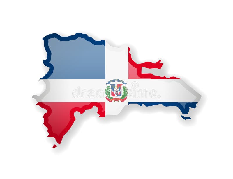 Drapeau de la République Dominicaine et contour du pays sur un fond blanc illustration de vecteur Drapeau de la République Dominicaine et contour du pays sur un fond blanc illustration de vecteur