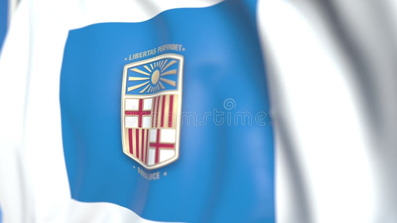 Drapeau de ondulation avec l'université de l'emblème de Barcelone, plan rapproché Animation 3D loopable éditoriale illustration libre de droits