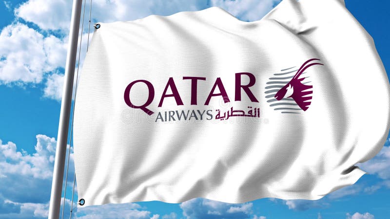 Drapeau de ondulation avec le logo de Qatar Airways agrafe de l'éditorial 4K