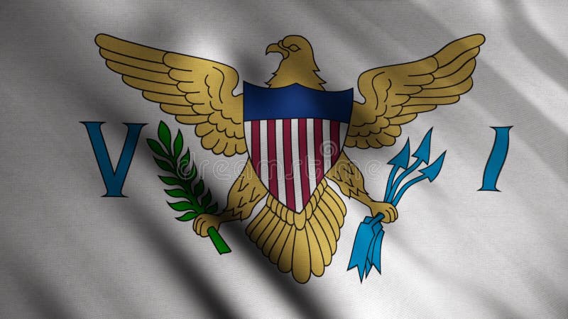 Drapeau de U S Les Îles Vierges Animation Drapeau blanc avec le grand sceau de l'aigle américain entre les lettres V et I