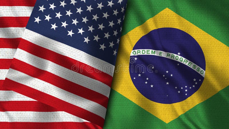 Brazil and Usa Flag - 3D illustration Two Flag - Realistic Two Flag Together High Quality. Brazil and Usa Flag - 3D illustration Two Flag - Realistic Two Flag Together High Quality