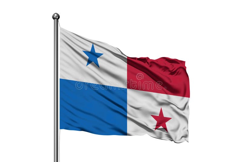 Drapeau du Panama ondulant dans le vent, fond blanc d'isolement Drapeau panam?en photos libres de droits Drapeau du Panama ondulant dans le vent, fond blanc d'isolement Drapeau panam?en photos libres de droits
