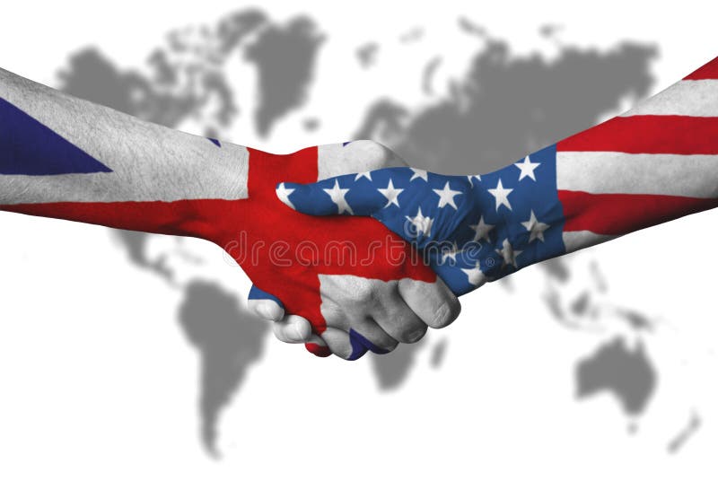 Drapeau Du Royaume Uni Et Drapeau Des Etats Unis A Travers La Poignee De Main Image Stock Image Du Saluez Royaume