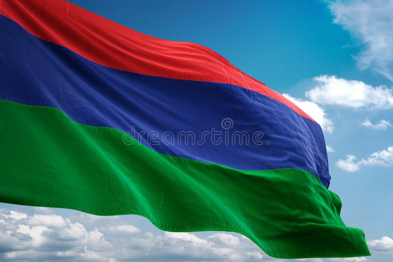 Drapeau national de la Gambie ondulant l'illustration 3d réaliste de fond de ciel bleu illustration stock Drapeau national de la Gambie ondulant l'illustration 3d réaliste de fond de ciel bleu illustration stock