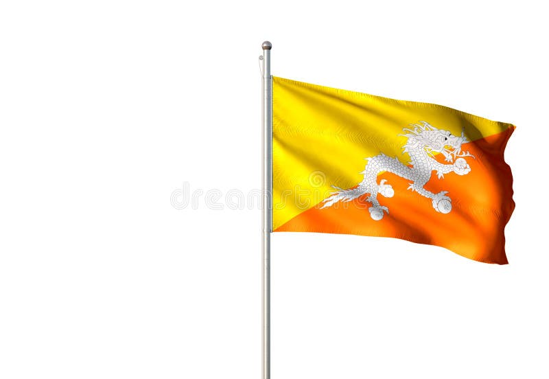 Drapeau national du Bhutan ondulant l'illustration 3d réaliste d'isolement de fond blanc illustration stock Drapeau national du Bhutan ondulant l'illustration 3d réaliste d'isolement de fond blanc illustration stock