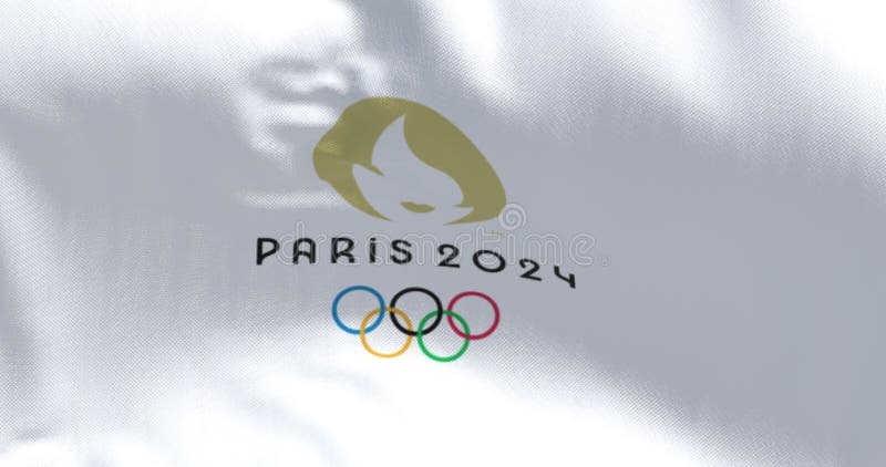 Drapeau Olympique De Paris 2024 Agitant Au Vent Photo stock
