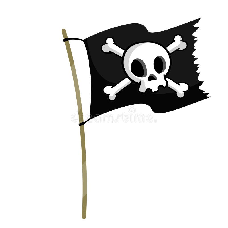Drapeau Pirate En Style Cartoon Sur Fond Blanc Drapeau Pirate Noir Sur Un  Bâton Flotte Dans Le Vent