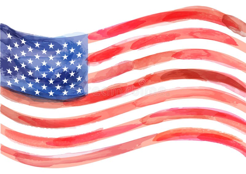 Drapeau tiré par la main de vecteur d'aquarelle de l'Amérique sur le fond blanc illustration libre de droits Drapeau tiré par la main de vecteur d'aquarelle de l'Amérique sur le fond blanc illustration libre de droits