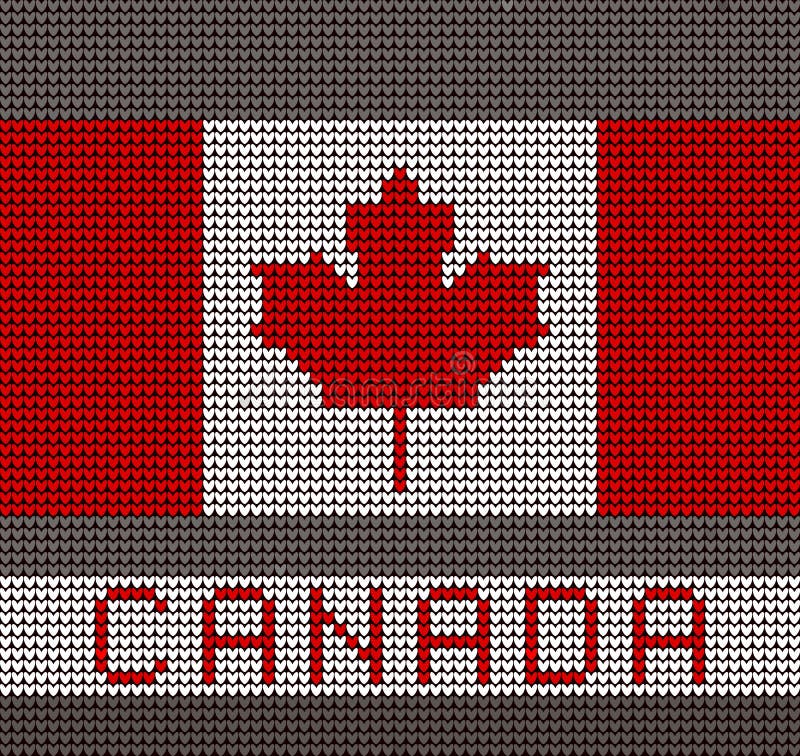 drapeau tricoté du Canada avec une feuille d'érable et les mots “Canada “ illustration stock drapeau tricoté du Canada avec une feuille d'érable et les mots “Canada “ illustration stock