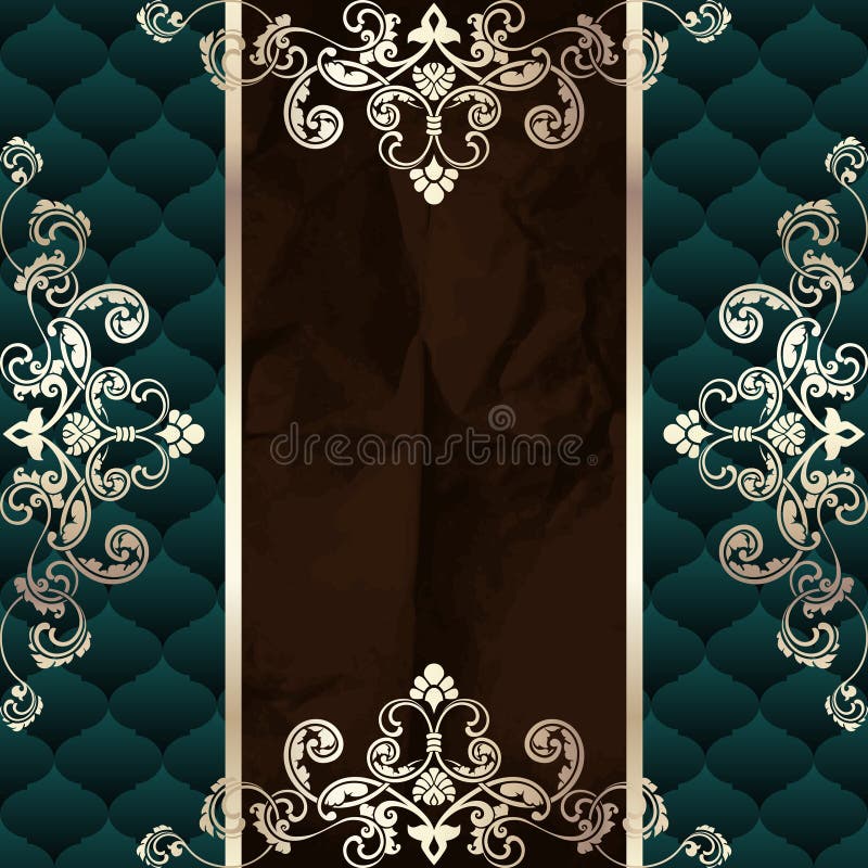 Drapeau vert-foncé de cru avec les ornements métalliques illustration stock