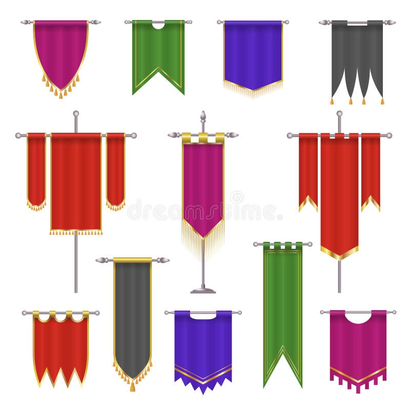 Drapeaux. bannières fantaisie badges de guerre médiéval logo trophée interfaces modèles récents drapeaux vectoriels. bannières fantaisie badges de guerre médiéval logo trophée interfaces drapeaux vectoriels récents modèles de bannière médiévale pour logo de guerre illustration.