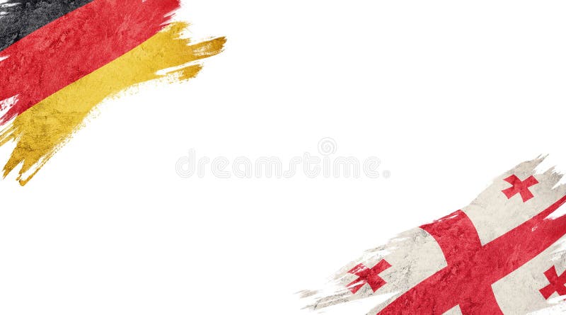Drapeaux de l'Allemagne et de la Géorgie sur le fond blanc photographie stock