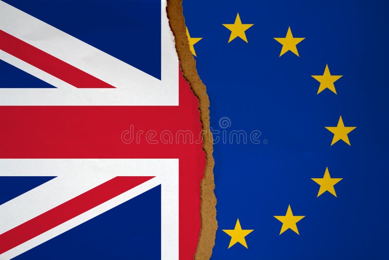 Drapeaux de l'Union européenne et du Royaume-Uni déchirés dans la moitié Concept de Brexit illustration de vecteur Drapeaux de l'Union européenne et du Royaume-Uni déchirés dans la moitié Concept de Brexit illustration de vecteur