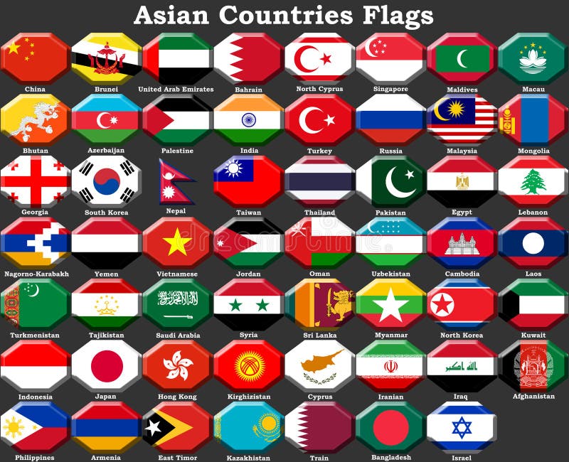 Drapeaux de pays asiatiques, continent asiatique illustration stock Drapeaux de pays asiatiques, continent asiatique illustration stock