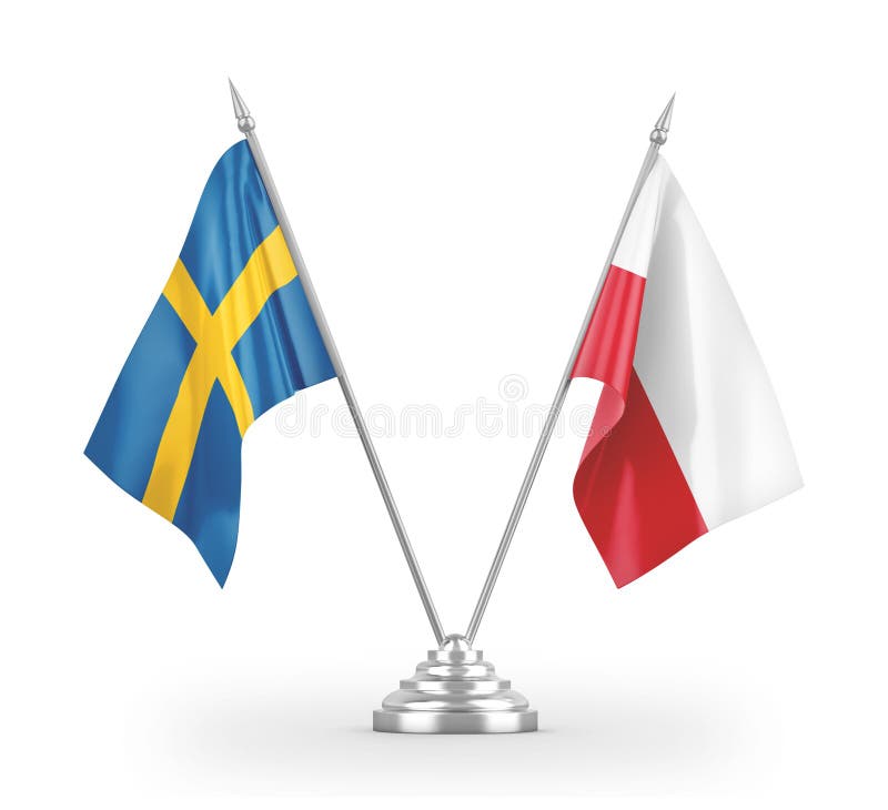 Drapeaux de table de la Pologne et de la Suède isolée sur le rendu 3d blanc illustration de vecteur