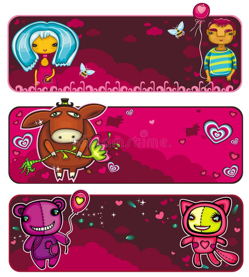 Drapeaux du jour de Valentine illustration de vecteur Drapeaux du jour de Valentine illustration de vecteur