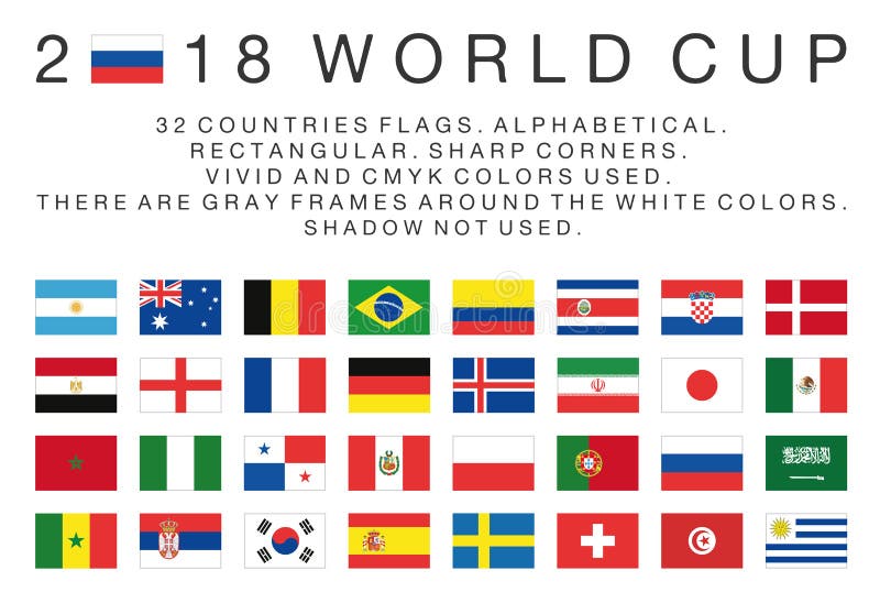Combien De Pays A La Coupe Du Monde Drapeaux Rectangulaires Des Pays 2018 De Coupe Du Monde Image stock